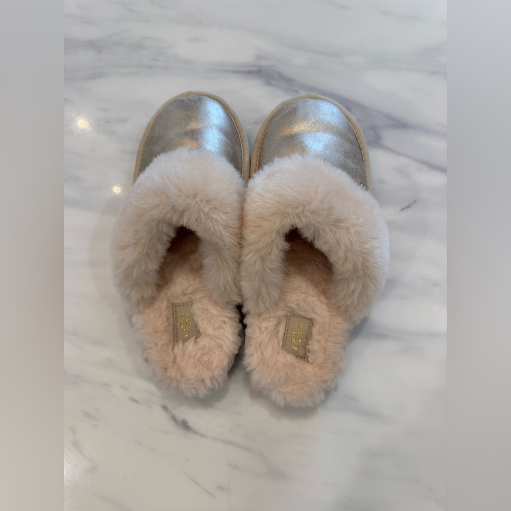 Uggs sterling metallic slippers.